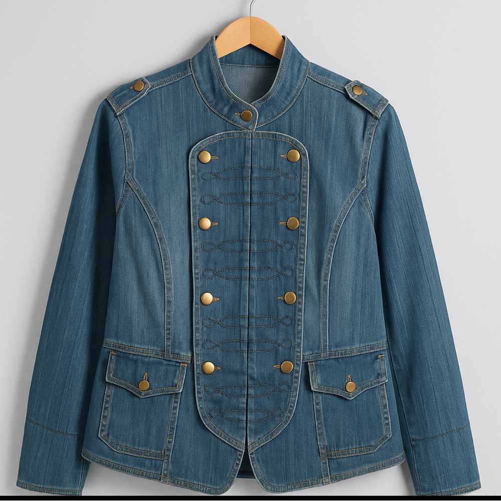 Caslon Fancy Blue Womens Double Breasted Jean Jacket Coat Size 18w